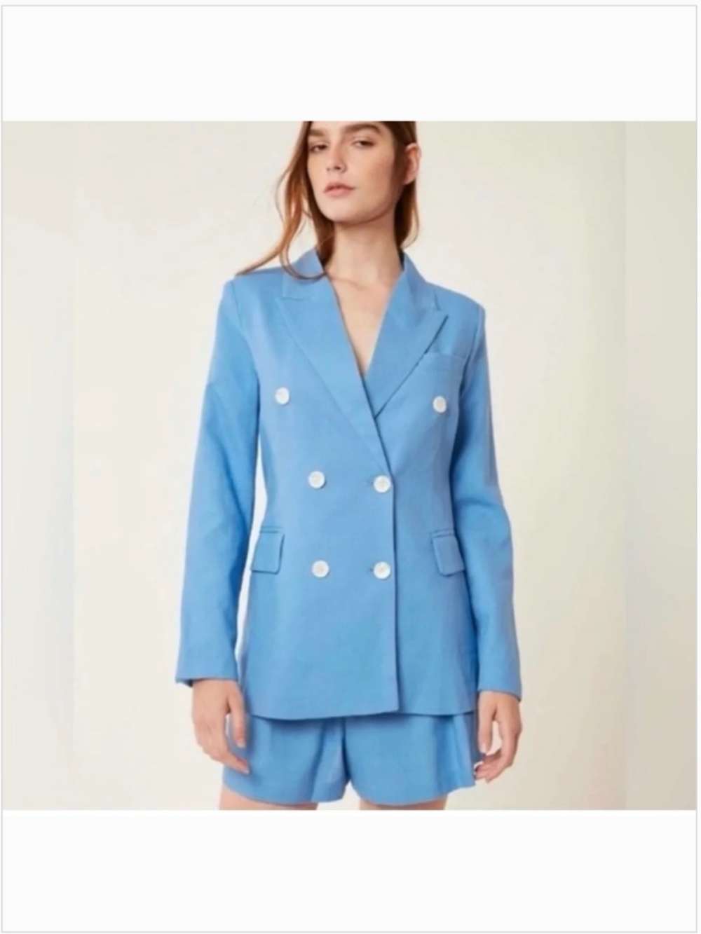 Deluc Kika Blue Double Breasted Blazer Linen Blend Jacket M